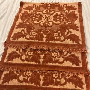 Vtg Tastemaker? 3 Dark Orange Peach Sculpted Reversible Floral Bath Towels